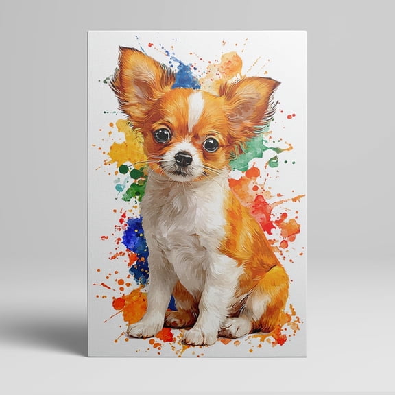1pc Adorable Chihuahua Puppy Canvas Wall Art with Colorful Water - splash Background, Framed Decor room hanging Wall Picture Decor for Home Gifts, living room, bathroom, bedroom, kitchen wall art