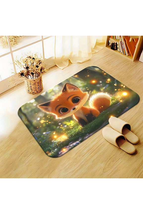 1pc, Adorable Fox High Definition Printed Entrance Mat, Slip-Resistant Bath Floor Mats, Microfiber Absorbent Machine Washable Polyester Rug for Bedroom, Living Room Entry Carpet, Picnic Rugs,Yoga Mat