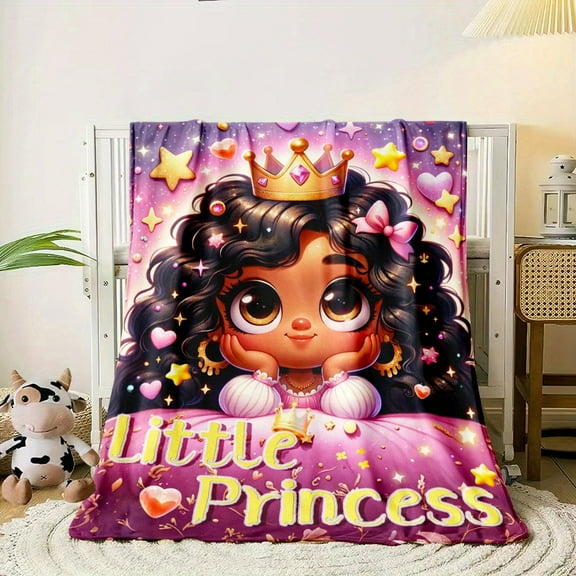 1pc Adorable Little Princess Flannel Blanket - Lightweight, Soft Throw with Cute Cartoon Princess Design for Sofa, Bed, Travel, Camping, Office - Durable Digital Print