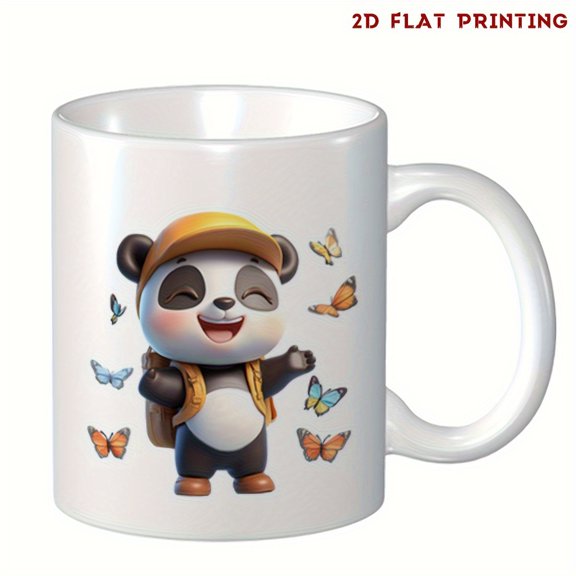 1pc Adorable Panda Mug with Butterflies – Cute Ceramic Coffee Cup for Animal Lovers, Perfect Gift for Birthdays, Holidays, and Anniversaries, Hand Wash Only, Reusable, Home or Office Use, Panda Gifts