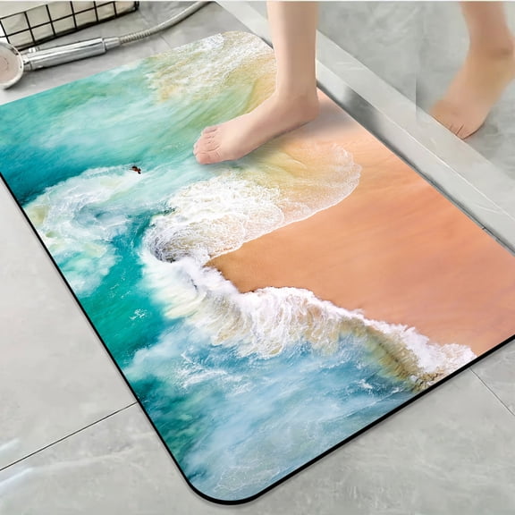 1pc Aerial View of Beach and Waves Bathroom Rug Bathroom Decor and Accessories- Durable,Anti Slip,And Quick Drying,Suitable For Indoor/outdoor Use - Perfect For Bathrooms,Bedrooms,Kitchens