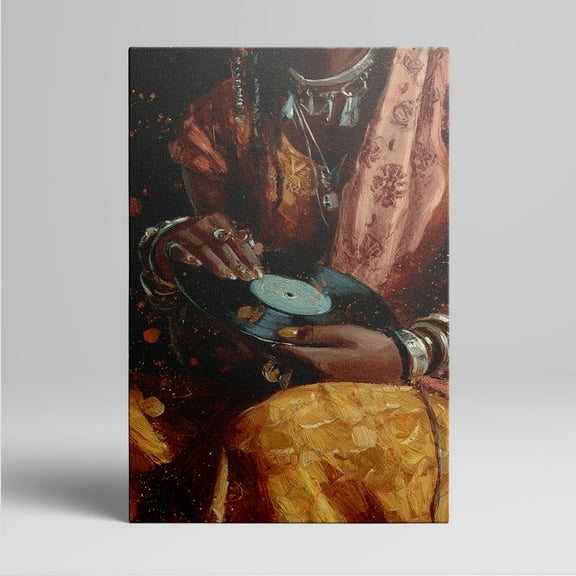 1pc African - American Style Canvas Wall Art of a Person Holding a Vinyl Record, Framed Decor room hanging Wall Picture Decor for Home Gifts, living room, bathroom, bedroom, kitchen wall art decor
