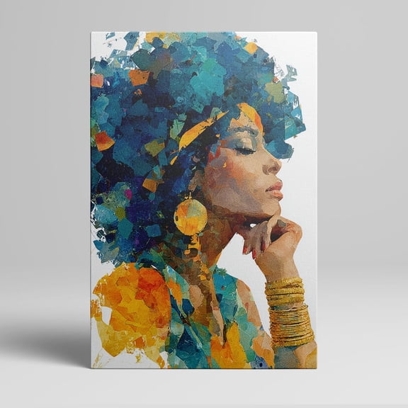 1pc African - American Woman Portrait Canvas Wall Art with Colorful Mosaic - style Hair and Jewelry, framed Decor room hanging Wall Picture Decor for Home Gifts, living room, bathroom, bedroom
