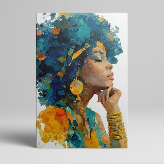 1pc African - American Woman Portrait Canvas Wall Art with Colorful Mosaic - style Hair and Jewelry, framed Decor room hanging Wall Picture Decor for Home Gifts, living room, bathroom, bedroom