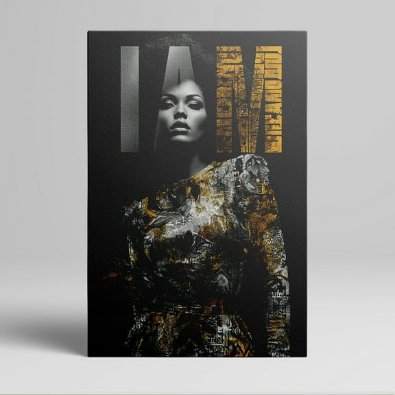 1pc African - American Woman Portrait Canvas Wall Art with "I AM" Text in Bold, framed Decor room hanging Wall Picture Decor for Home Gifts, living room, bathroom, bedroom, kitchen wall art decor