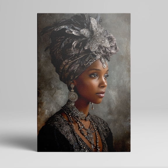 1pc African - inspired Portrait Canvas Wall Art of a Woman in Ornate Headwrap and Jewelry, framed Decor room hanging Wall Picture Decor for Home Gifts, living room, bathroom, bedroom, kitchen wall