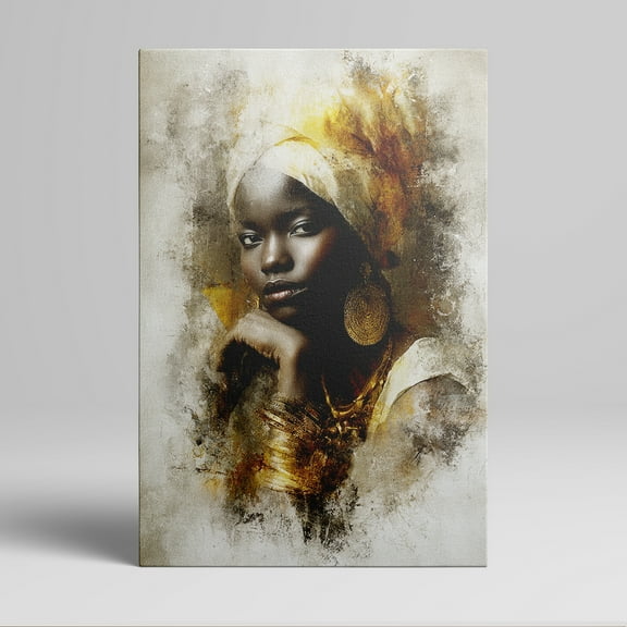 1pc African - inspired Portrait Canvas Wall Art of a Woman with Ornate Jewelry and Headwrap, framed Decor room hanging Wall Picture Decor for Home Gifts, living room, bathroom, bedroom, kitchen wall