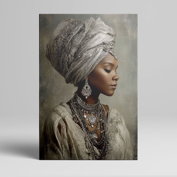 1pc African - inspired Portrait of a Woman in Traditional Headwrap and Ornate Jewelry, framed Decor room hanging Wall Picture Decor for Home Gifts, living room, bathroom, bedroom, kitchen wall art