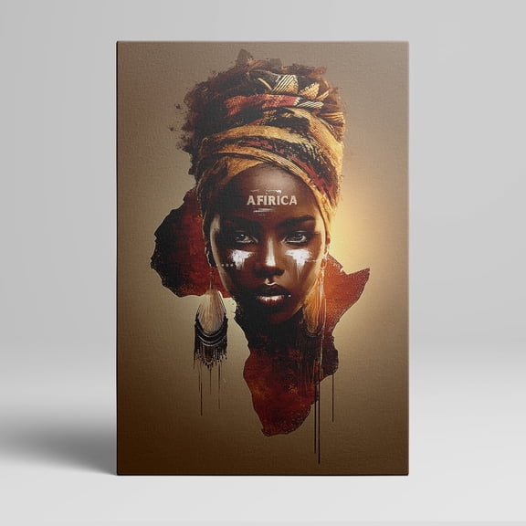 1pc African - themed Canvas Wall Art Featuring a Woman in a Turban with the Word "AFRICA" and Silhouette of Africa, Framed Decor room hanging Wall Picture Decor for Home Gifts, living room, bathroom,