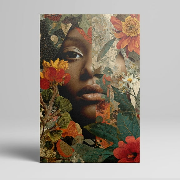 1pc Afro - centric Floral Collage Framed Decor room hanging Wall Picture Decor for Home Gifts, living room, bathroom, bedroom, kitchen wall art decor canvas wall art