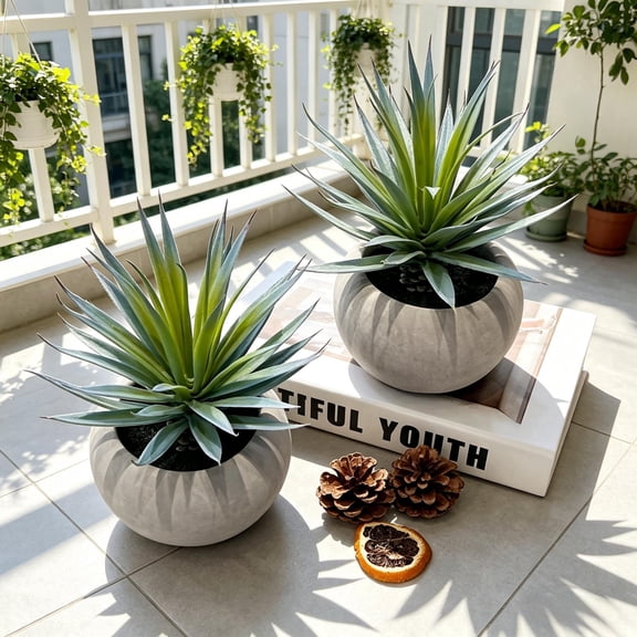 1pc Agave Artificial Plants,Mini Faux Agave Succulent in Gray Cement Matte Pot,Real Touch,UV Resistant,Office Desk Home Decor Jahe Artisan