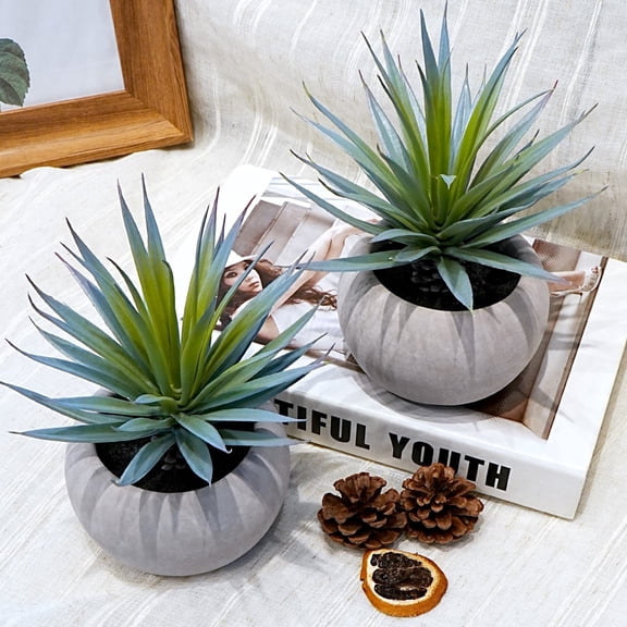 Jahe Artisan 1pc Agave Artificial Plants,Mini Faux Succulent in Gray Cement Matte Pot,Real Touch,UV Resistant,Office Desk Home Decor