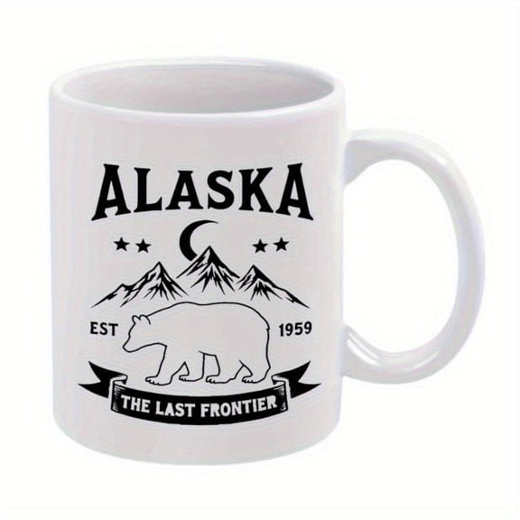 1pc Alaska Bear Moon Mountains Ceramic Mug 11oz Humorous Cartoon Design with ALASKA Text EST 1959 06inch Last Frontier Coffee Tea or Office Home Hot Drinks Ideal Christmas Best Chr