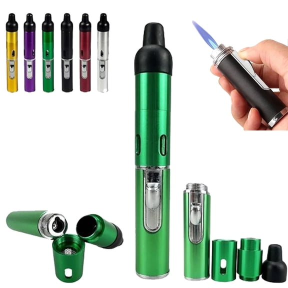 1pc All-in-1 Pipe Windproof Click Butane Refillable Torch Lighter Click-N-Hit, Outdoor Windproof Butane Lighter, Adjustable Flame Lighter, Suitable For Barbecue,Men'S Gift(No Butane), Without Battery