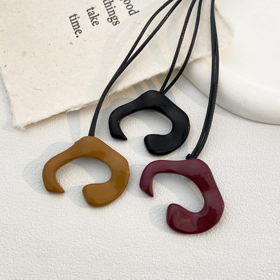 1pc Alloy C Shaped Pendant Long Sweater Necklaces Adjustable Slider Cord Necklaces for Women Red 44.88 inch(114cm)