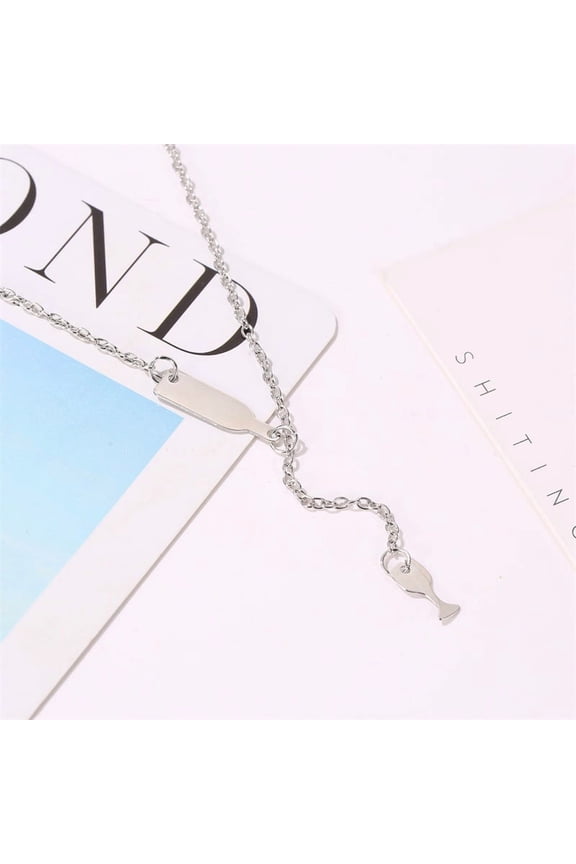 1pc Alloy Cable Chain Wine Cup Y Necklaces for Women 19.69 inch(50cm)