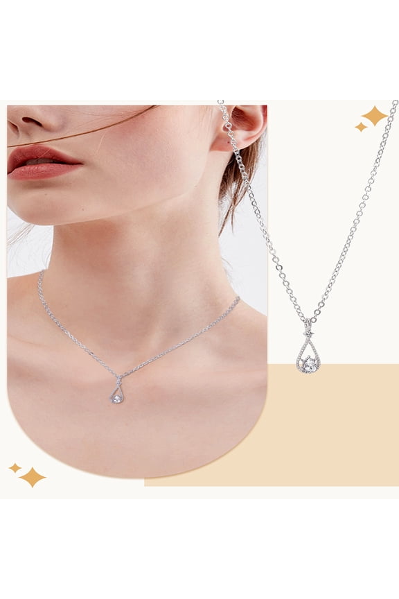 1pc Alloy Clear Cubic Zirconia Teardrop Pendant Necklaces for Women Platinum 16.30 inch(41.4cm)