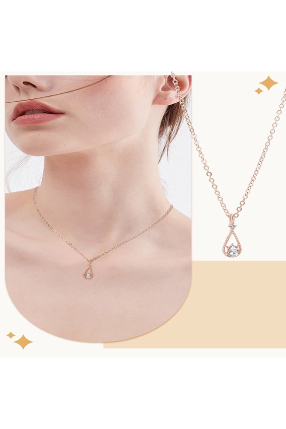 1pc Alloy Clear Cubic Zirconia Teardrop Pendant Necklaces for Women Rose golden 16.30 inch(41.4cm)