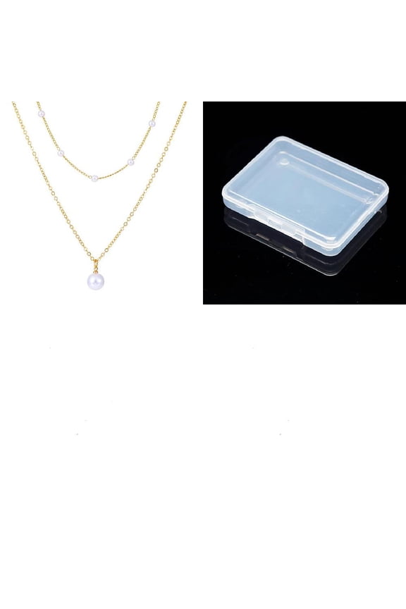 1pc Alloy Double Layer Necklaces Plastic Imitation Pearl Round Pendant Necklaces for Women Golden 13.39 inch(34cm)