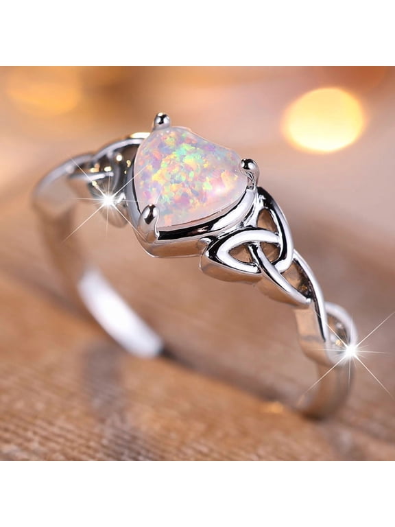 1pc Alloy Finger Rings with Brass Micro Pave Cubic Zirconia and Opal Finding Heart US Size 8(18.1mm)