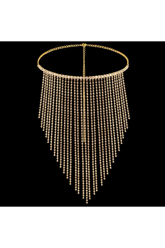 1pc Alloy Headwear Masquerade Masks Rhinestone Tassel Face Mask with Lobster Claw Clasp Golden 790mmDIY