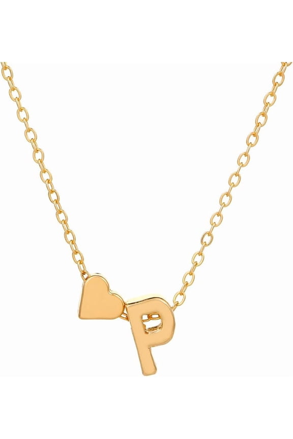 1pc Alloy Heart Letter Pendant Cable Chain Necklaces for Women Letter P 18.11 inch(46cm)