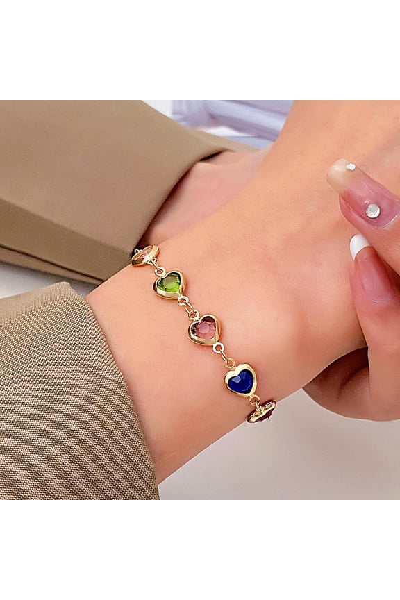1pc Alloy Heart Link Chain Bracelets for Woman with Rhinestone Platinum 8-7/8 inch(22.5cm)