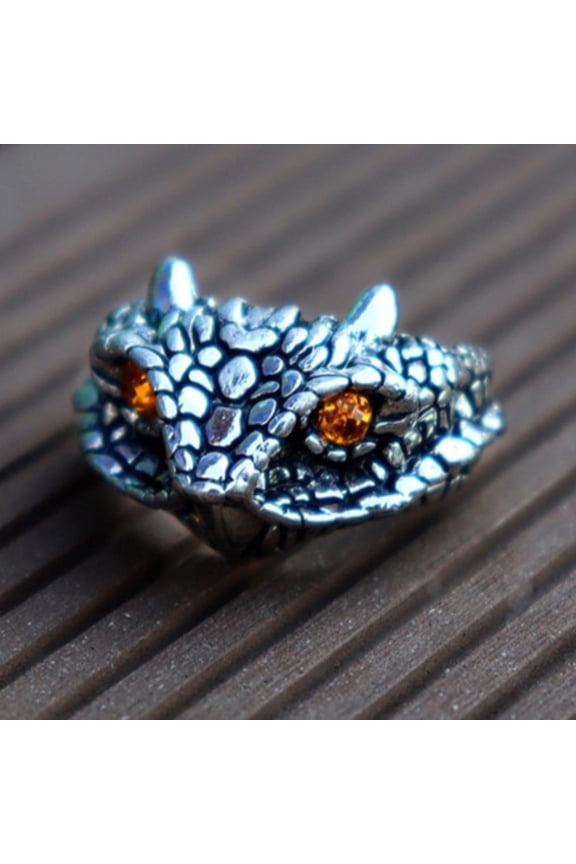 1pc Alloy Open Rings for Men Adjustable Animal Finger Rings with Rhinestone Snake Orange Silve US Size 8 1/2(18.5mm)