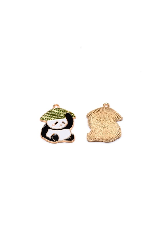 1pc Alloy Pendants with Enamel Panda Golden 28x24x1.6mm Hole: 1.8mm