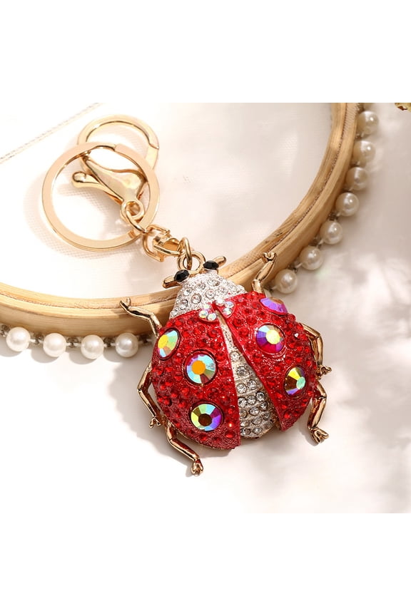 1pc Alloy Rhinestone Keychains Bag Purse Decorations Ladybug Siam 5cm for DIY