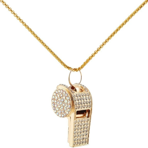 1pc Alloy Rhinestone Whistle with Rope Golden 2.20x0.69x0.81 inch(5.6x1.75x2.05cm)