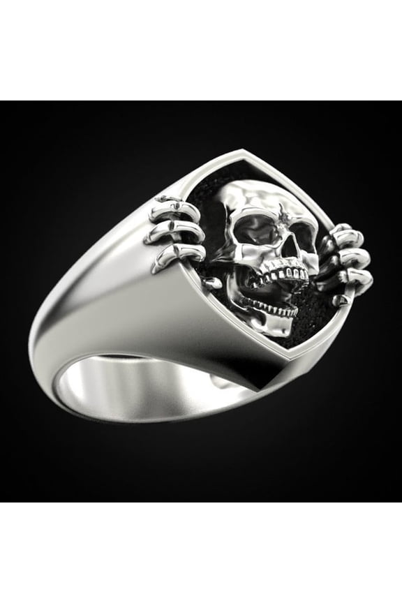 1pc Alloy Skull Finger Rings Gothic Chunky Ring for Men Platinum US Size 9(18.9mm)