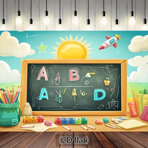 1pc Alphabet Classroom tapestry with ABCs, Numbers, Sun, Clouds & Rocket - 2D Flat Educational Playroom Decor with Chalkboard-Style Board, Colorful Letters & Numbers for Birthday Parties, Christmas