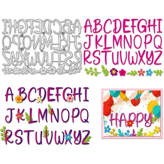 1pc Alphabet Cutting Dies Stencils 5.16x7.4 Decorative Embossing Stencils for Scrapbooking Photo Album Greeting Card Making 0.8mm Thick