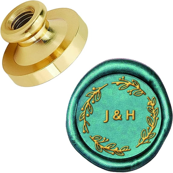 1pc Alphabet J and H with Wreath Pattern Wax Seal Stamp Head 0.98" Removable Brass Head Vintage Sealing Stamp for Embellishment Packing Greeting Cards Letters Envelopes Golden