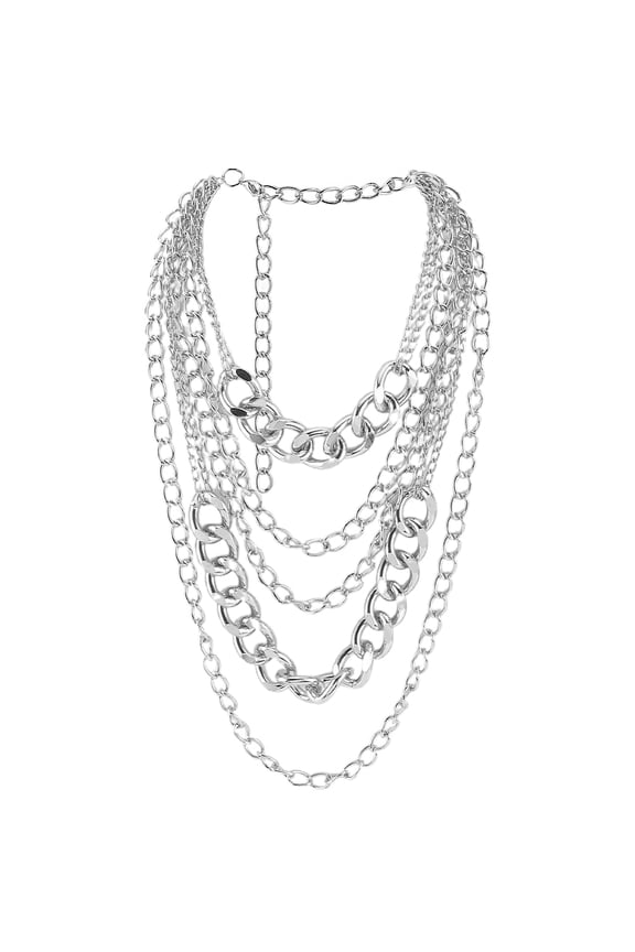 1pc Aluminum Cuban Link Chain Multi Layered Necklaces for Women Platinum 11.81 inch(30cm)