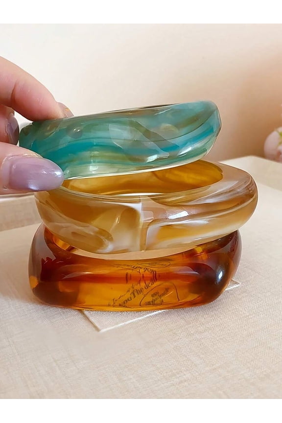 1pc Amber Geometric Bangle Bracelet, Boho Style Statement Jewelry For Daily Wear Or Party