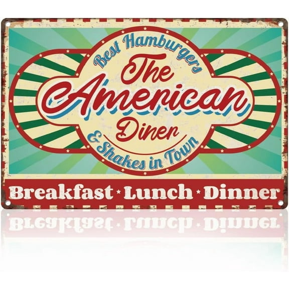 1pc The American Diner Retro Wall Decor Metal Tin Sign 8" x 12" 50's 60's Dinner Vintage Wall Art Poster for Kitchen Home Restaurant Man Cave Cafe Clubs Decor Gift Colorful