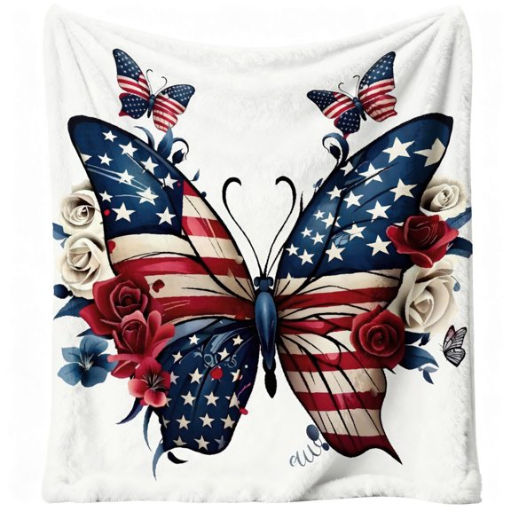 1pc American Flag Flannel Blanket for Home, Travel, Picnic & Camping - Soft Warm - Bedspread with American Flag Print, Machine Washable Cozy Gift