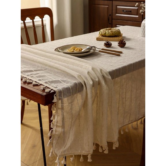 1pc American Retro Polyester Linen Tassel Tablecloth Heat Resistant for Kitchen Dining Table Picnic 60x60cm