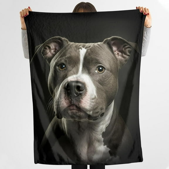 1pc American Staffordshire Terrier Face 3D Soft Flannel Blanket - Realistic Dog Print, Retro Style All-Season Cozy Throw for Home, Bedroom, Office