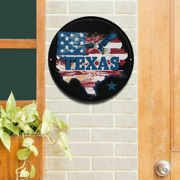 1pc American Texas Flag Ea-gle Round Tin Sign Vintage Painting Wall Metal Poster Plaque Wall Decoration for Home Bar Yard Circular Sign, Decorative Sign & Plaques