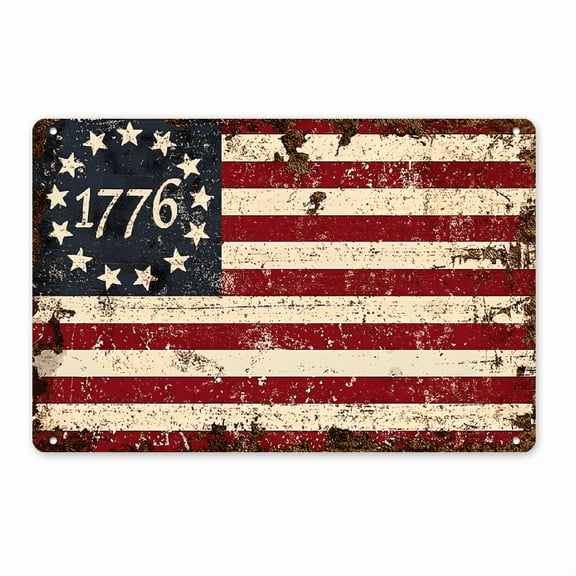 1pc Americana Style Vintage 13-Star American Flag Metal Sign - Rustic Iron Wall Hanging Plaque for Independence Day, Patriotic Fourth of July Decor, Suitable for Bedroom, Home, Garden, Porch, Garage