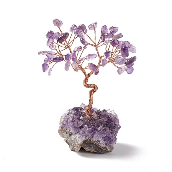 1pc Amethyst Tree Display Decoration Druzy Amethyst Base Feng Shui Ornament for Wealth Luck Rose golden Brass Wires Wrapped 45~52x45~75x93~107mm