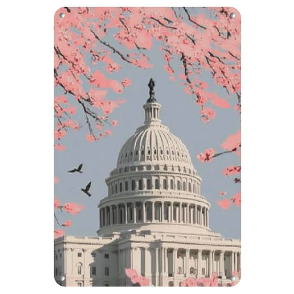 1pc Amspoker Vintage Pan American Airways Metal Sign, Classic Washington D.C. Capitol Building Travel Poster, Multipurpose Retro Wall Hanging Decor, No Electricity Needed, 8x10 Inches