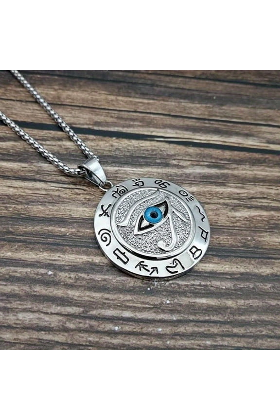 1pc Ancient Egyptian Eye of Horus Pendant Necklace - 18K Gold-Plated And Galvanized Alloy, Fashionable Hip-Hop Jewelry with a Complex Eagle Head Design, Symbolizing Protection A Personalized Necklace