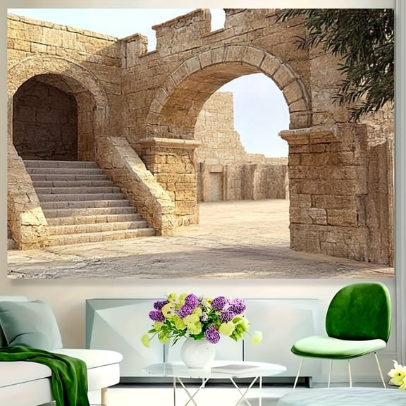 1pc Ancient Jerusalem tapestry - Damascus Gate Old City Walls & Arch of Jerusalem - Wrinkle-Resistant Durable - Lightweight Portable Indoor/Outdoor Historical Photo Background for Weddings