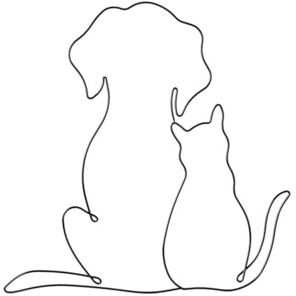 1pc Animal Metal Wall Decor Iron Wire Cat & Dog Wall Art Metal Abstract Line Minimalist Art Crafts Pet Animal Sculptures Signs for Living Room Bedroom Kitchen Office Wall Hanging Decor