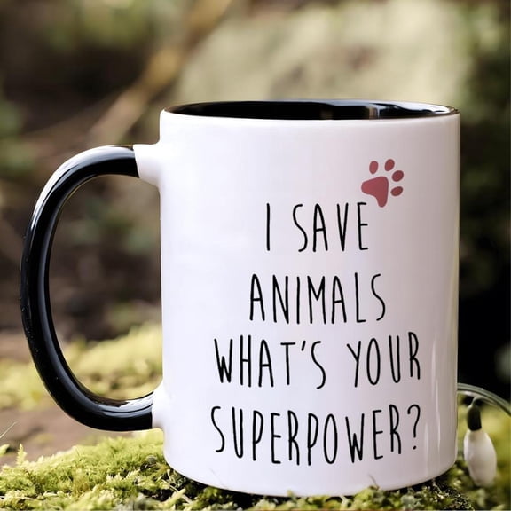 1pc Animal Rescue Ceramic Mug I Save Animals What s Your Superpower with Paw Print Design 11oz Coffee Cup Animal Rescuers Activists Volunteers Hand Wa