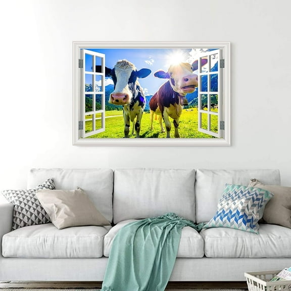 1pc Animal Theme Creative Cow Pattern Wall Sticker,Rectangle Decal Wall Decor For Living Room, Bedroom, Entrance, Porch - Home Decor Accents